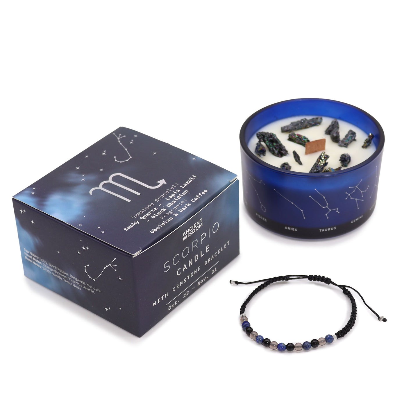 Zodiac Crystal Candle with Gemstone Bracelet - Scorpio | 3