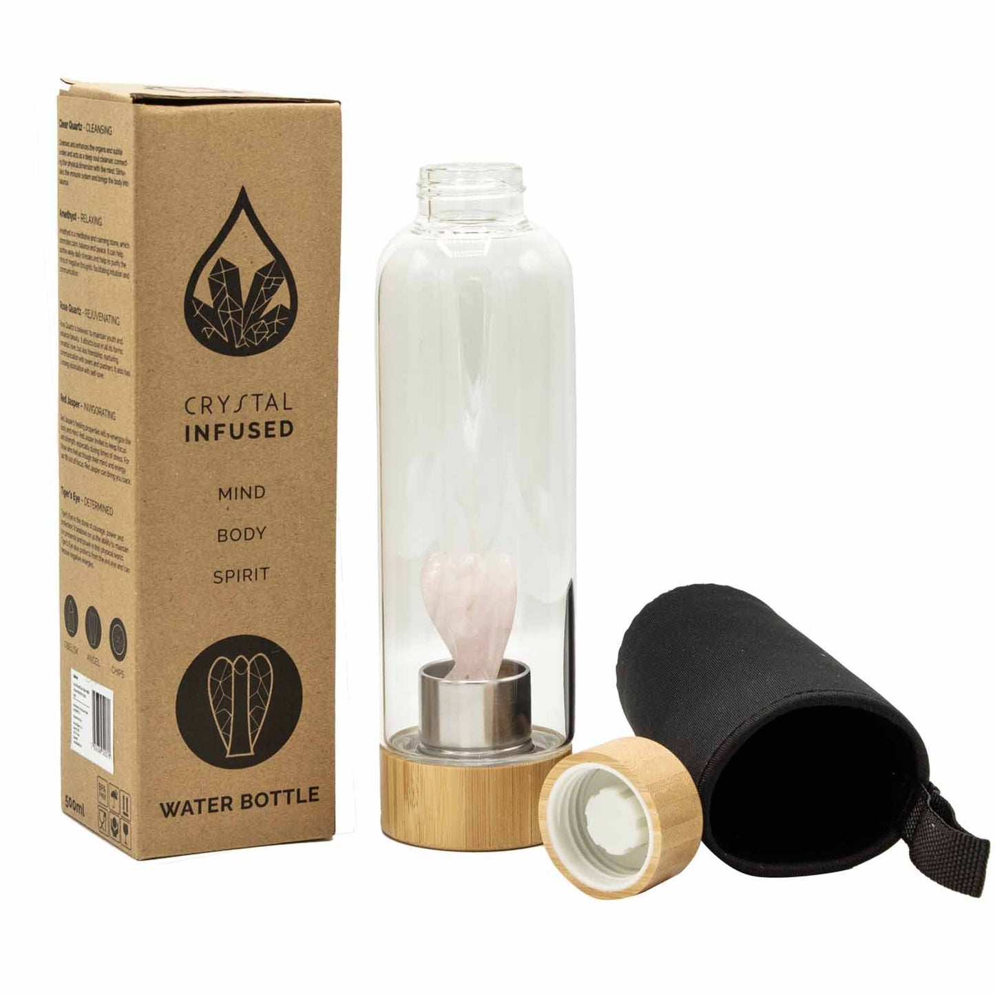 Crystal Infused Glass Water Bottle | Rejuvenating Rose Quartz | Angel | 4