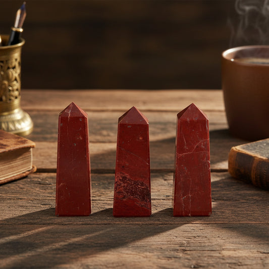 Red Jasper crystal obelisk tower symbolising strength, vitality and grounding energy