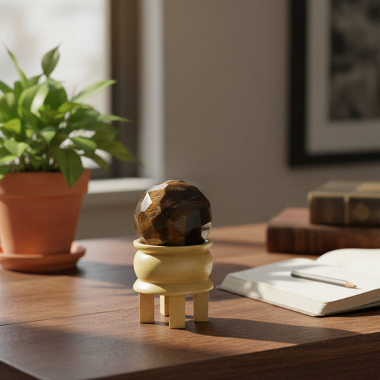 Tiger’s Eye Faceted Healing Ball with Stand from Rise & Sage – Strength, Focus & Grounded Confidence