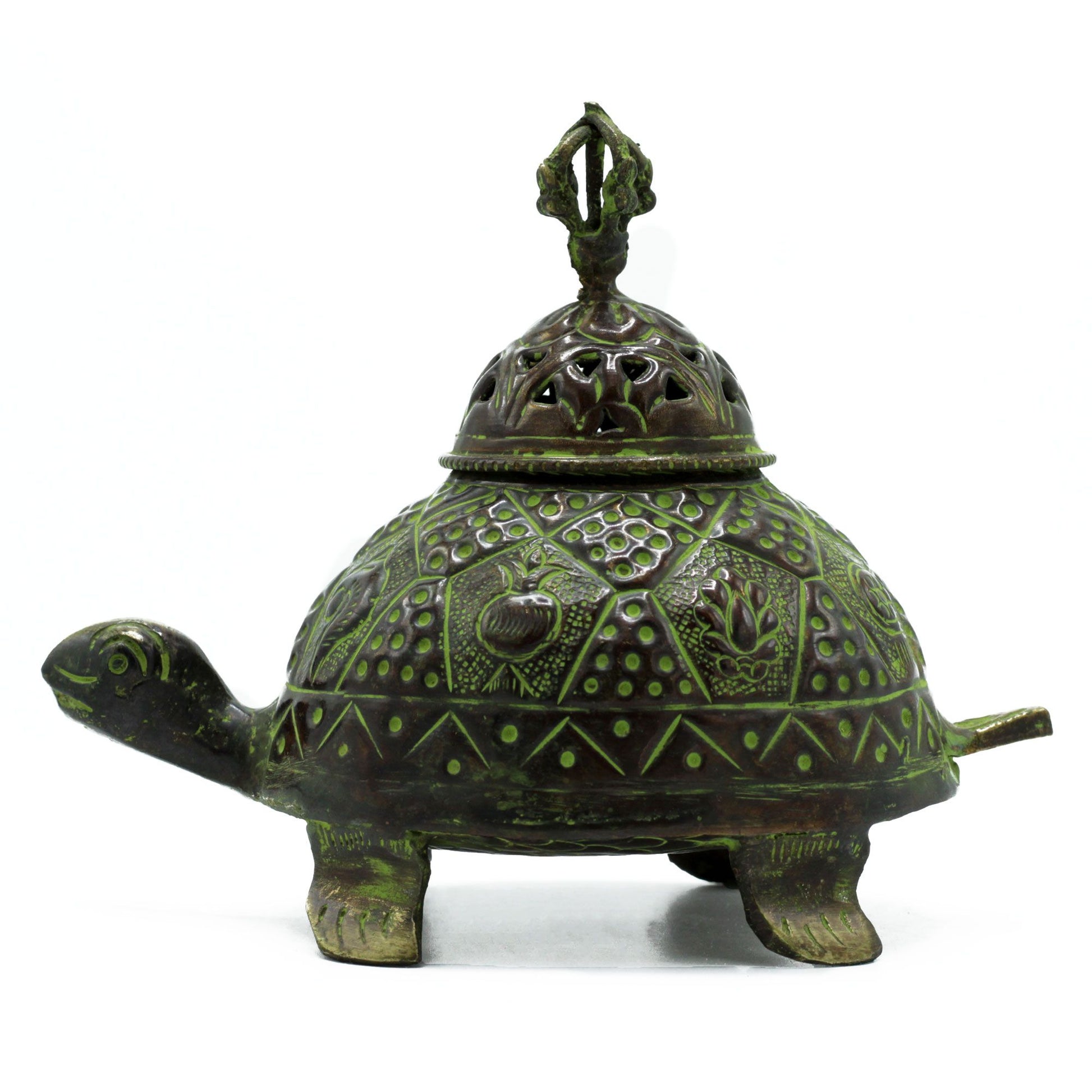 Brass Verdigris Tibetan Turtle Incense Holder | Guardian of Longevity | 1