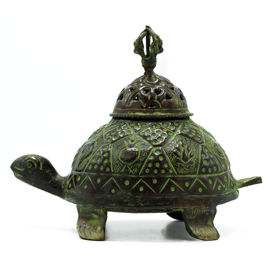 Brass Verdigris Tibetan Turtle Incense Holder | Guardian of Longevity | 1