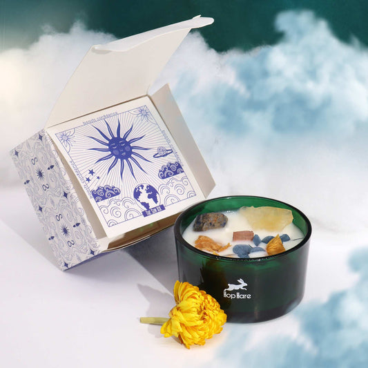 Hop Hare Crystal Magic Flower Candle – The Sun | Citrine, Sodalite & Lemon Horizon | 2