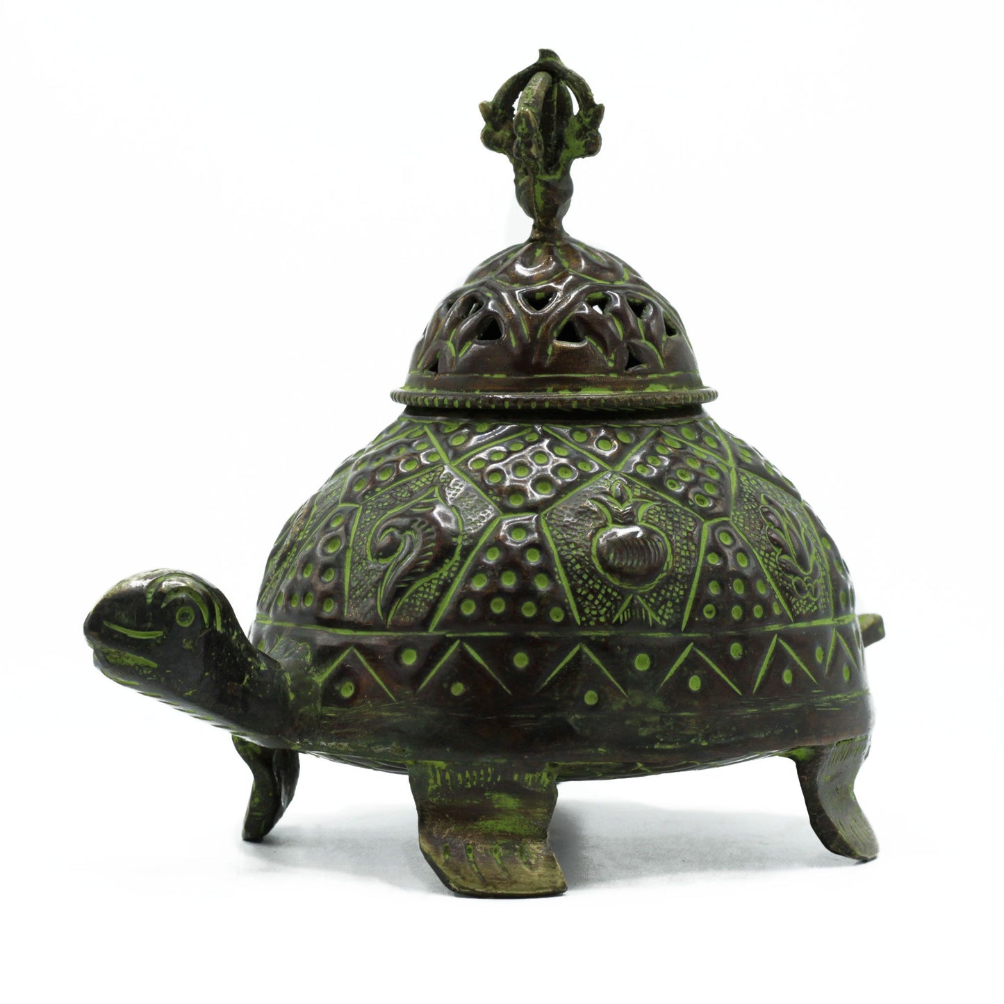 Brass Verdigris Tibetan Turtle Incense Holder | Guardian of Longevity | 3