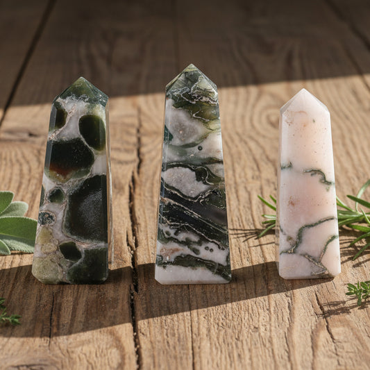 Moss Agate Obelisk | Stone of Growth & Renewal