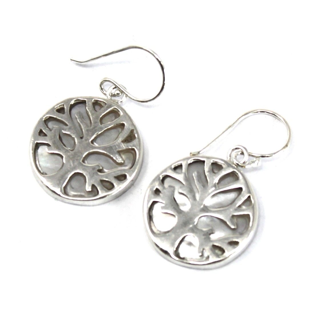 Silver Earrings | Tree of Life | Mother of Pearl Light | 1
