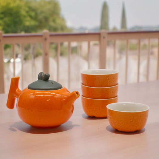 Herbal Orange Teapot Set with Four Cups | Gift of Joy & Vitality | 2