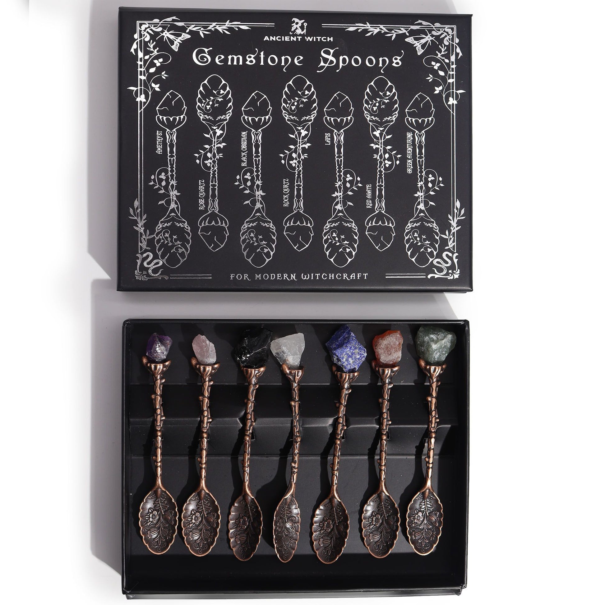 Set of 7 Bronze Gemstone Witch Spoons | Ritual & Intention | 3