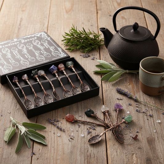 Set of 7 Bronze Gemstone Witch Spoons from Rise & Sage – Ritual & Intention