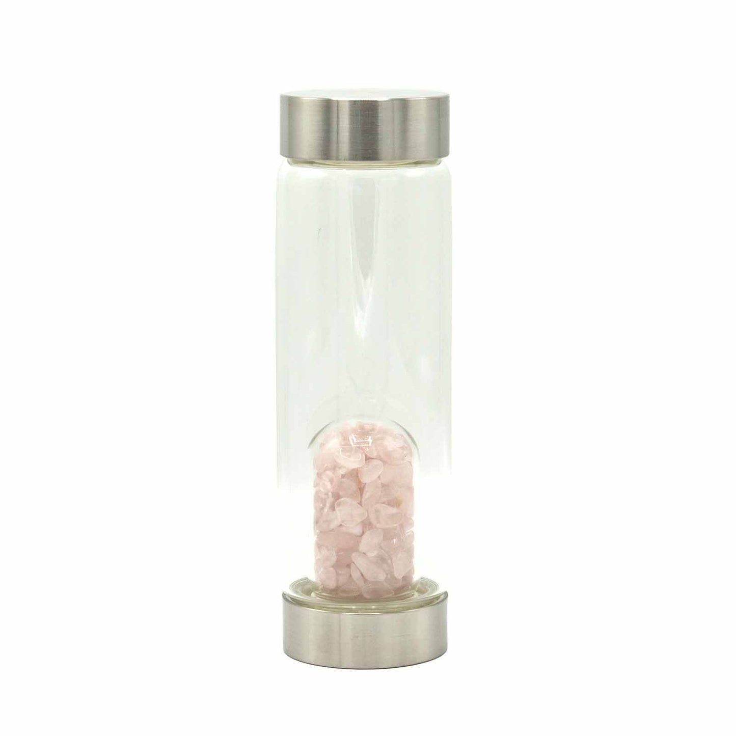 Crystal Infused Glass Water Bottle | Rejuvenating Rose Quartz | Crystal Chips | 1