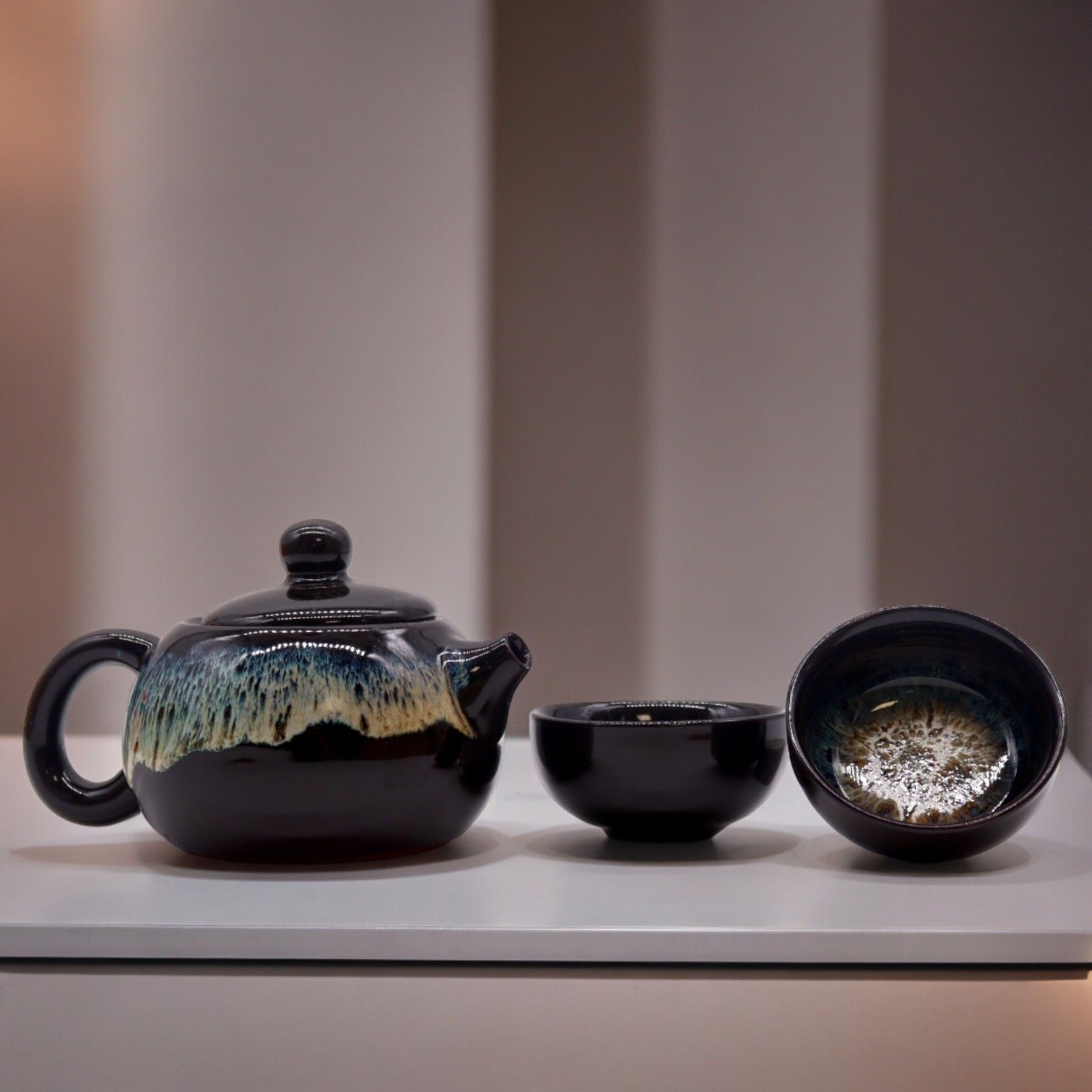 Herbal Black Glaze Teapot Set with Two Cups | Gift of Grounding & Grace | 1