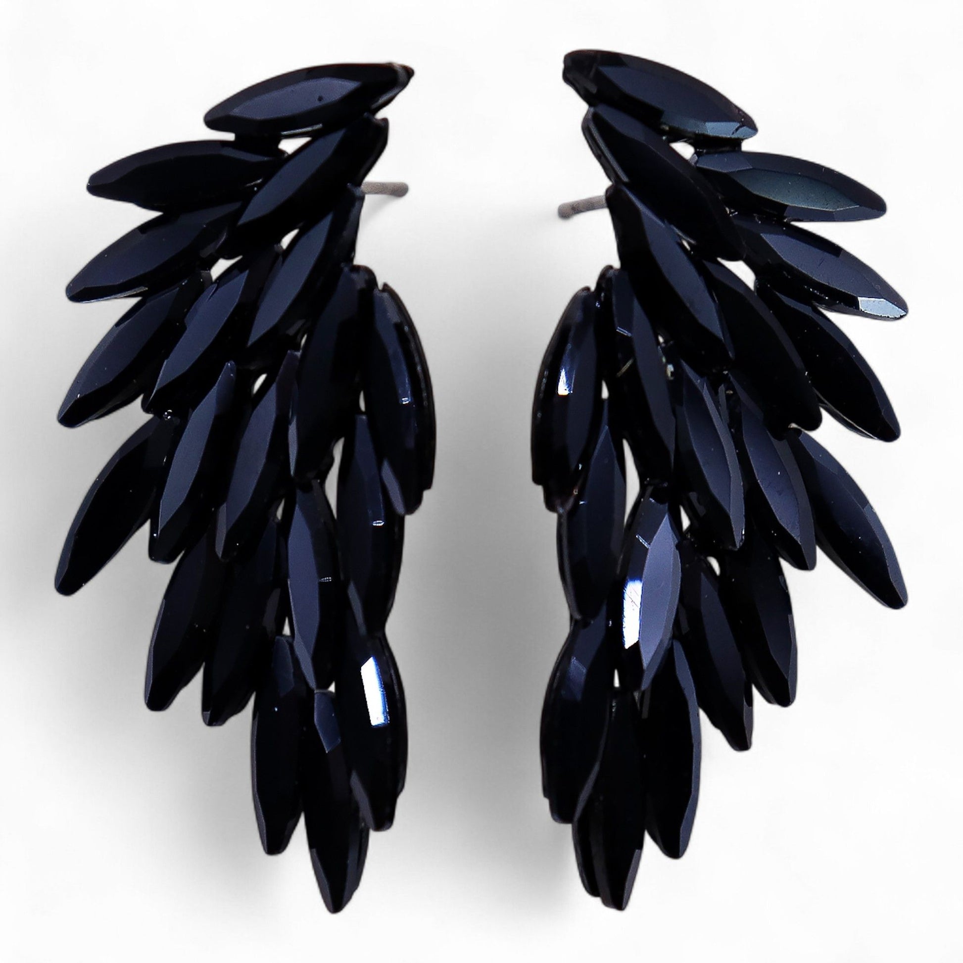 Vintage Glass Earrings | Jet Black Angel Wings | Fire in Shadow | 2