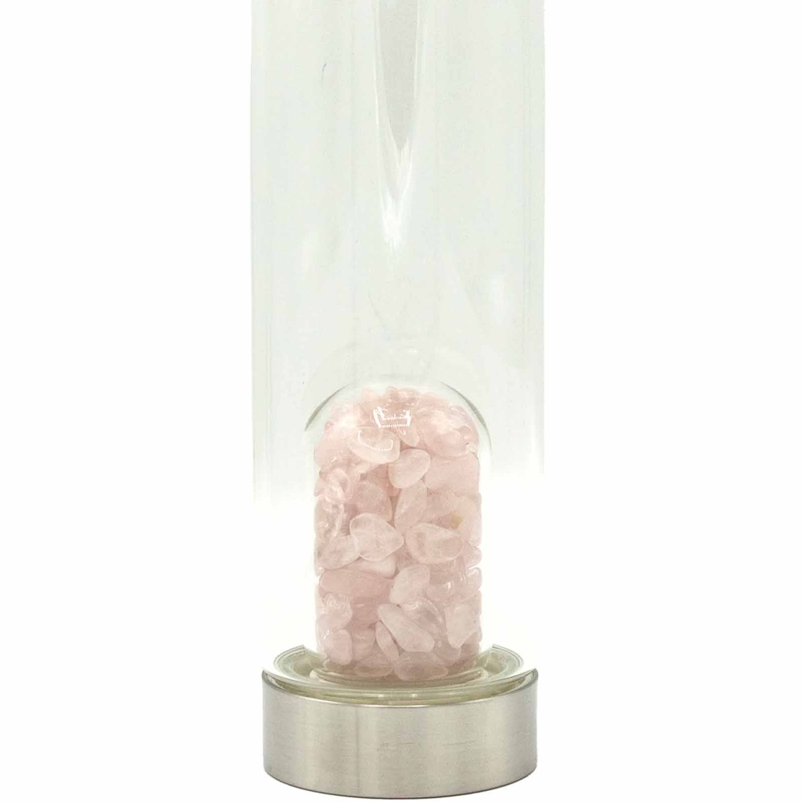 Crystal Infused Glass Water Bottle | Rejuvenating Rose Quartz | Crystal Chips | 3