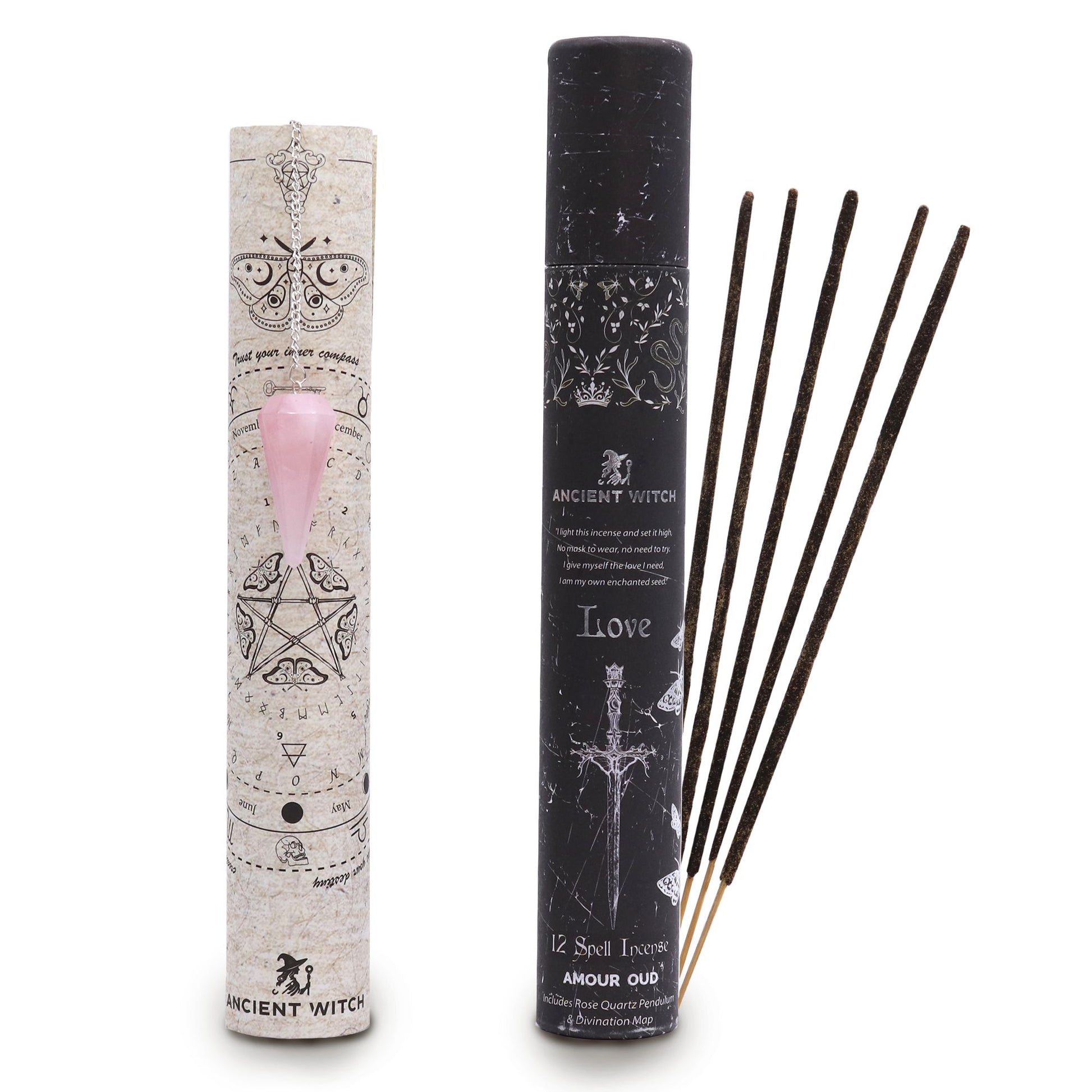 Love Spell Incense with Rose Quartz Pendulum from Rise & Sage – Heart Energy, Intuition & Gentle Ritual
