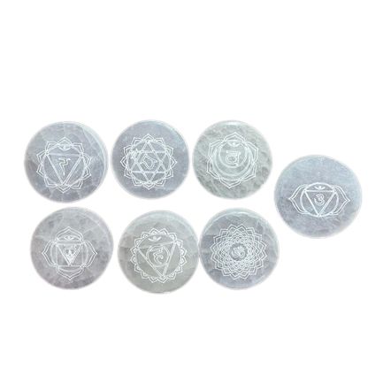 Chakra Selenite Charging Plates | Set of 7 | Cleansing & Alignment | 1