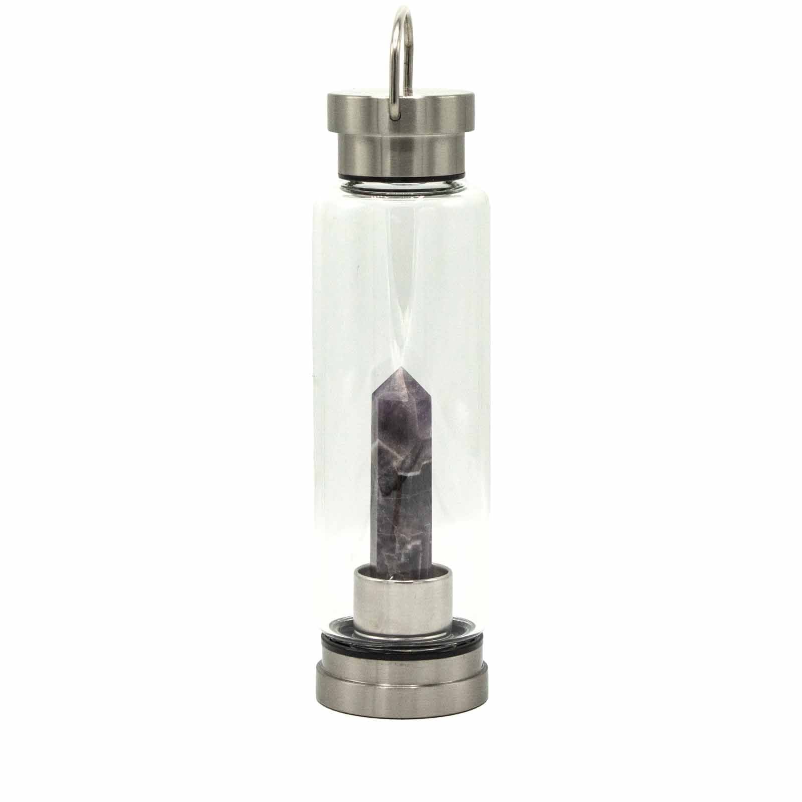 Crystal Infused Glass Water Bottle | Relaxing Amethyst | Obelisk | 1
