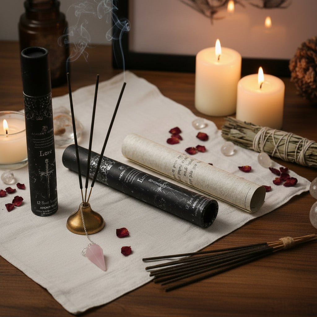 Love Spell Incense with Rose Quartz Pendulum from Rise & Sage – Heart Energy, Intuition & Gentle Ritual