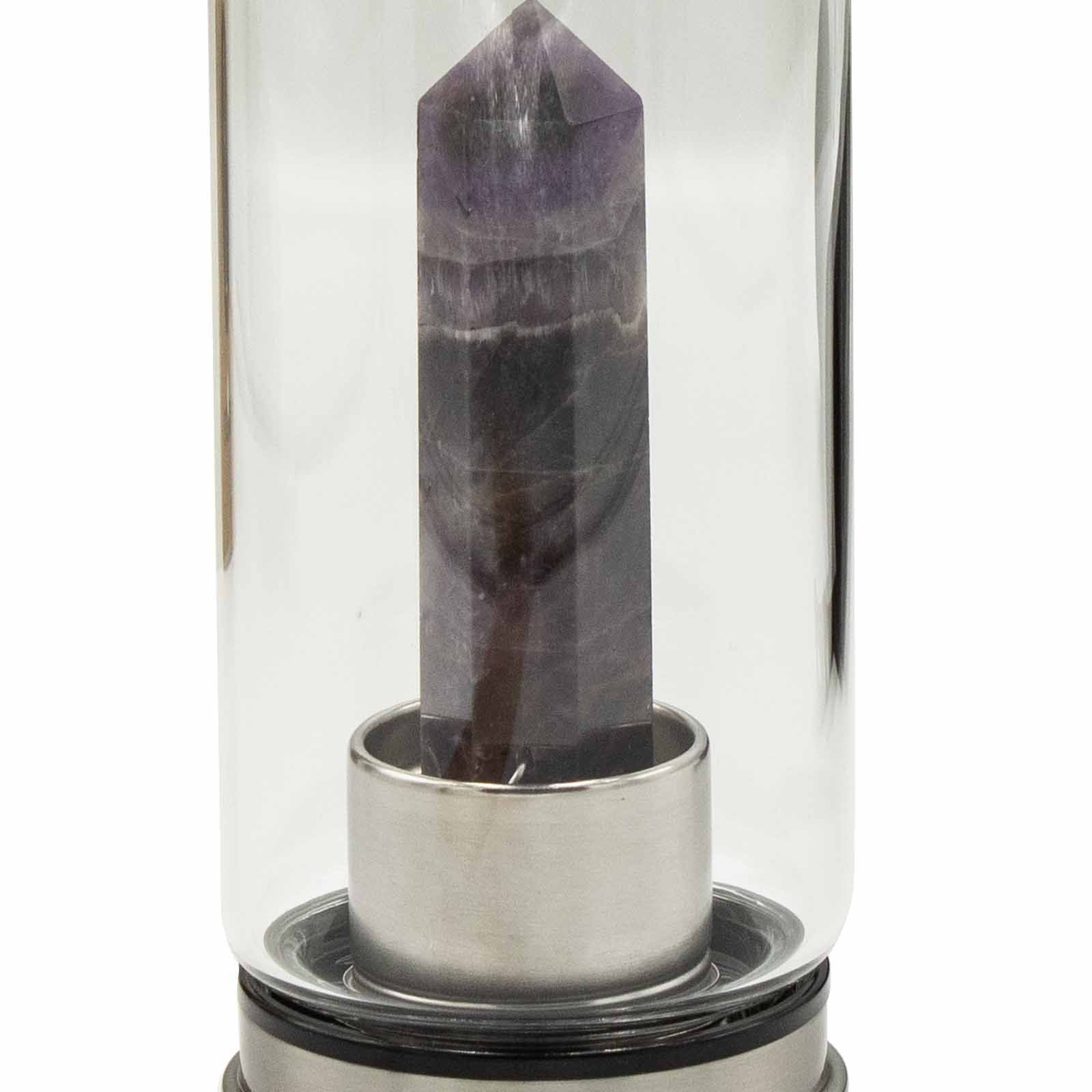 Crystal Infused Glass Water Bottle | Relaxing Amethyst | Obelisk | 3