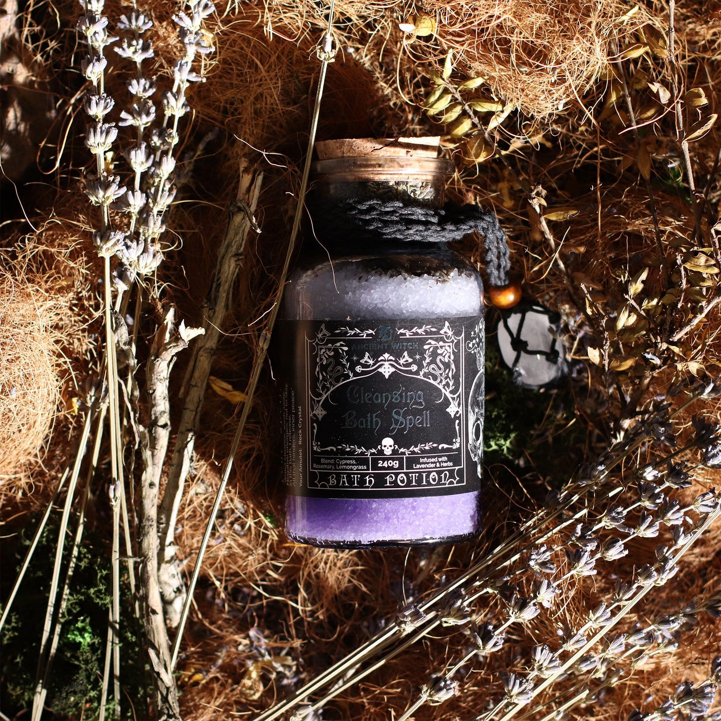 Bath Spell Potion with Rock Crystal Amulet | Cleansing, Renewal and Ritual Calm