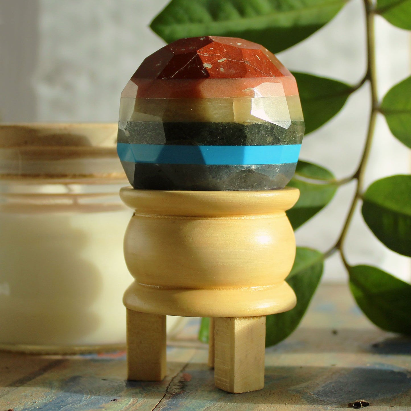 Seven Chakra Faceted Healing Ball with Wooden Stand from Rise & Sage – Balance, Energy Flow & Holistic