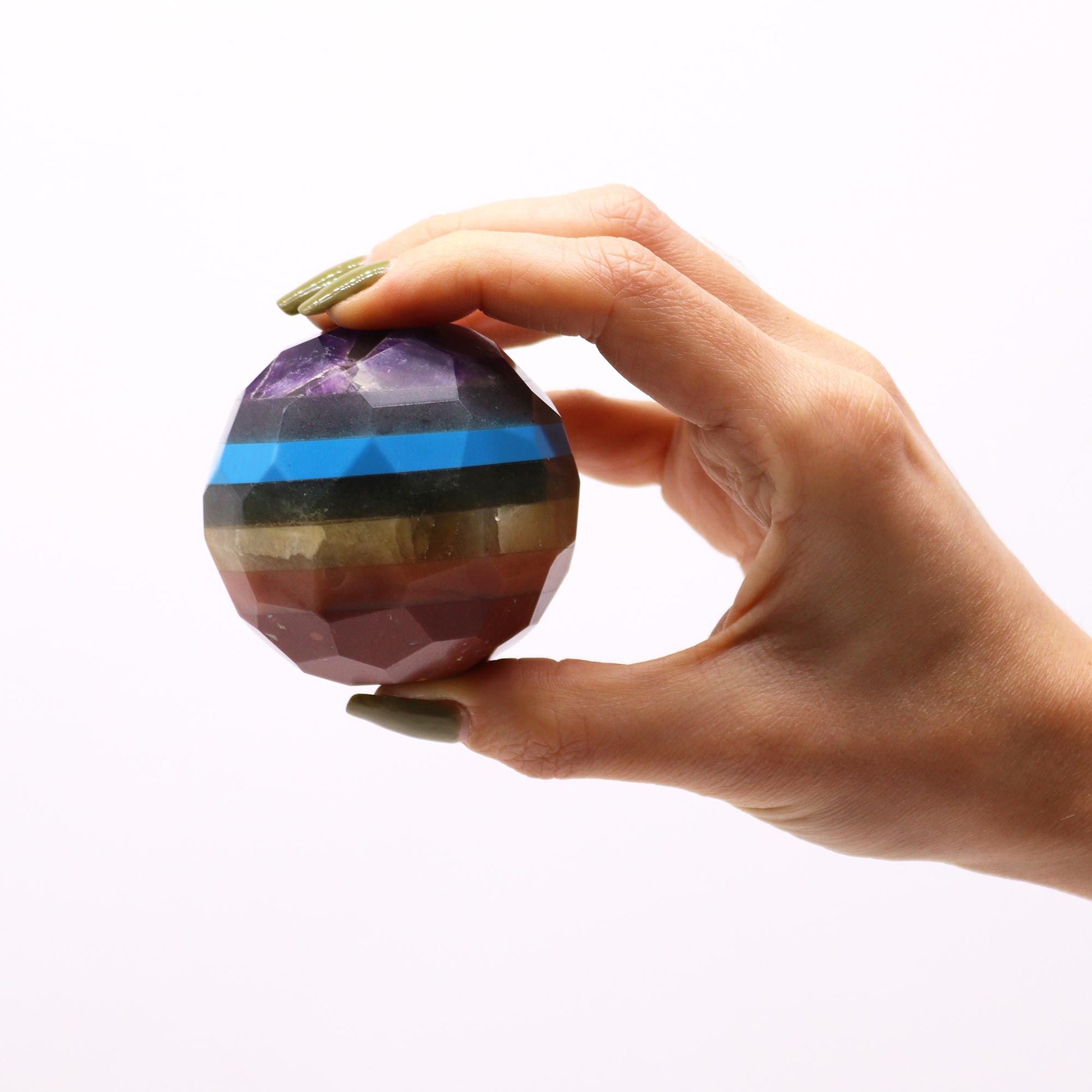 Seven Chakra Faceted Healing Ball with Wooden Stand from Rise & Sage – Balance, Energy Flow & Holistic