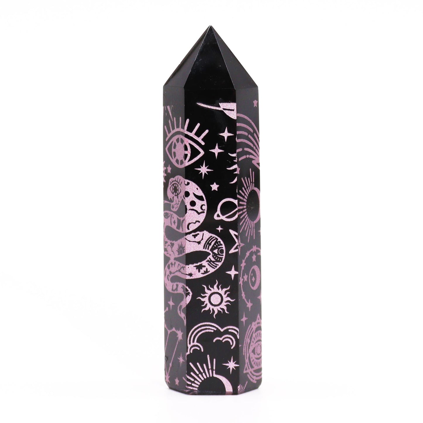 Black Obsidian Point with Rose Celestial Design | Protection & Grace | 5