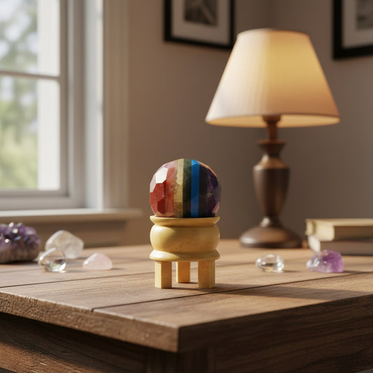 Seven Chakra Faceted Healing Ball with Wooden Stand from Rise & Sage – Balance, Energy Flow & Holistic