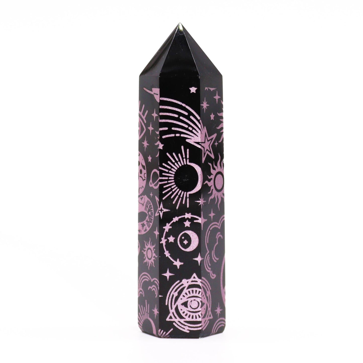 Black Obsidian Point with Rose Celestial Design | Protection & Grace | 6
