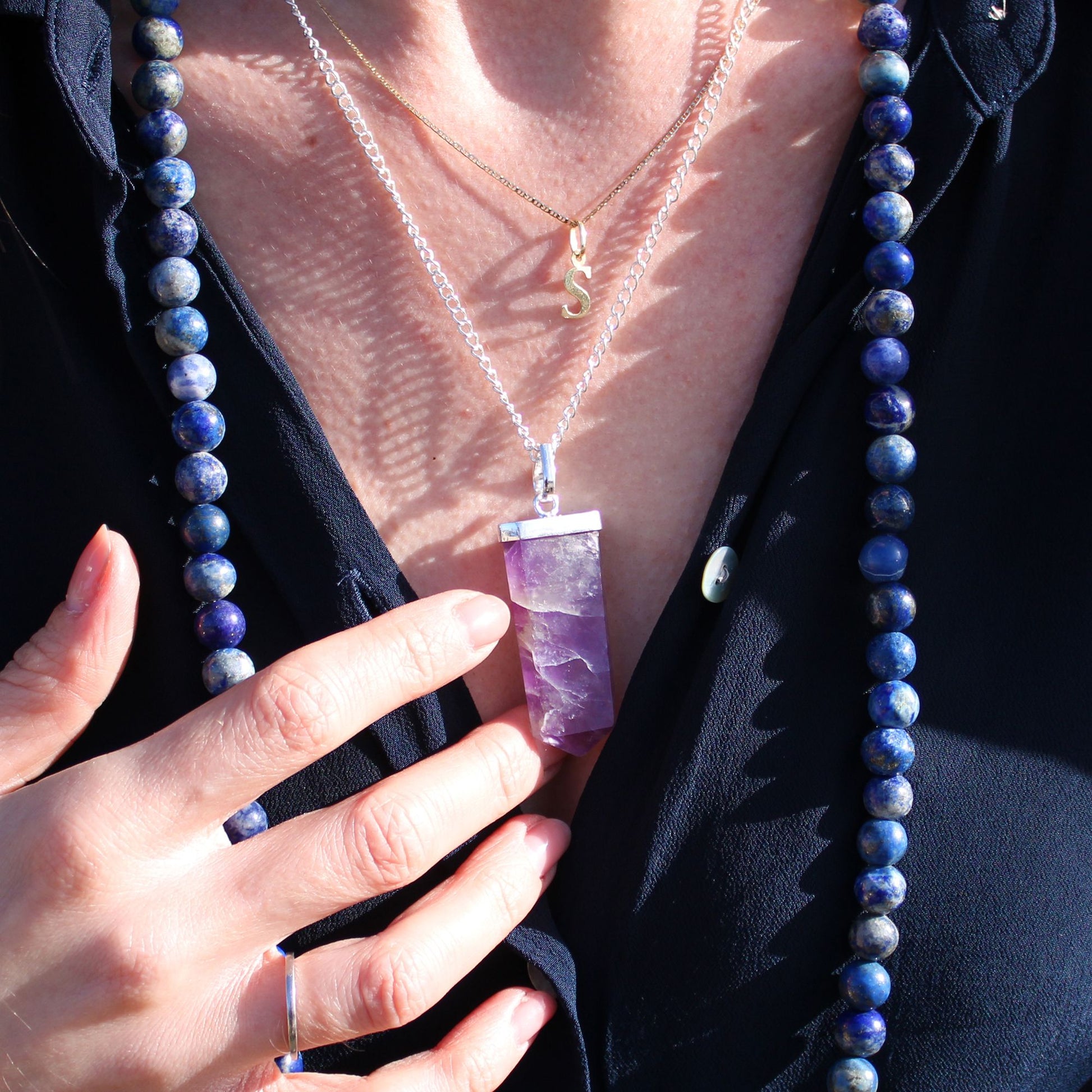 Gemstone Flat Pencil Pendant | Amethyst | Clarity & Protection | 4