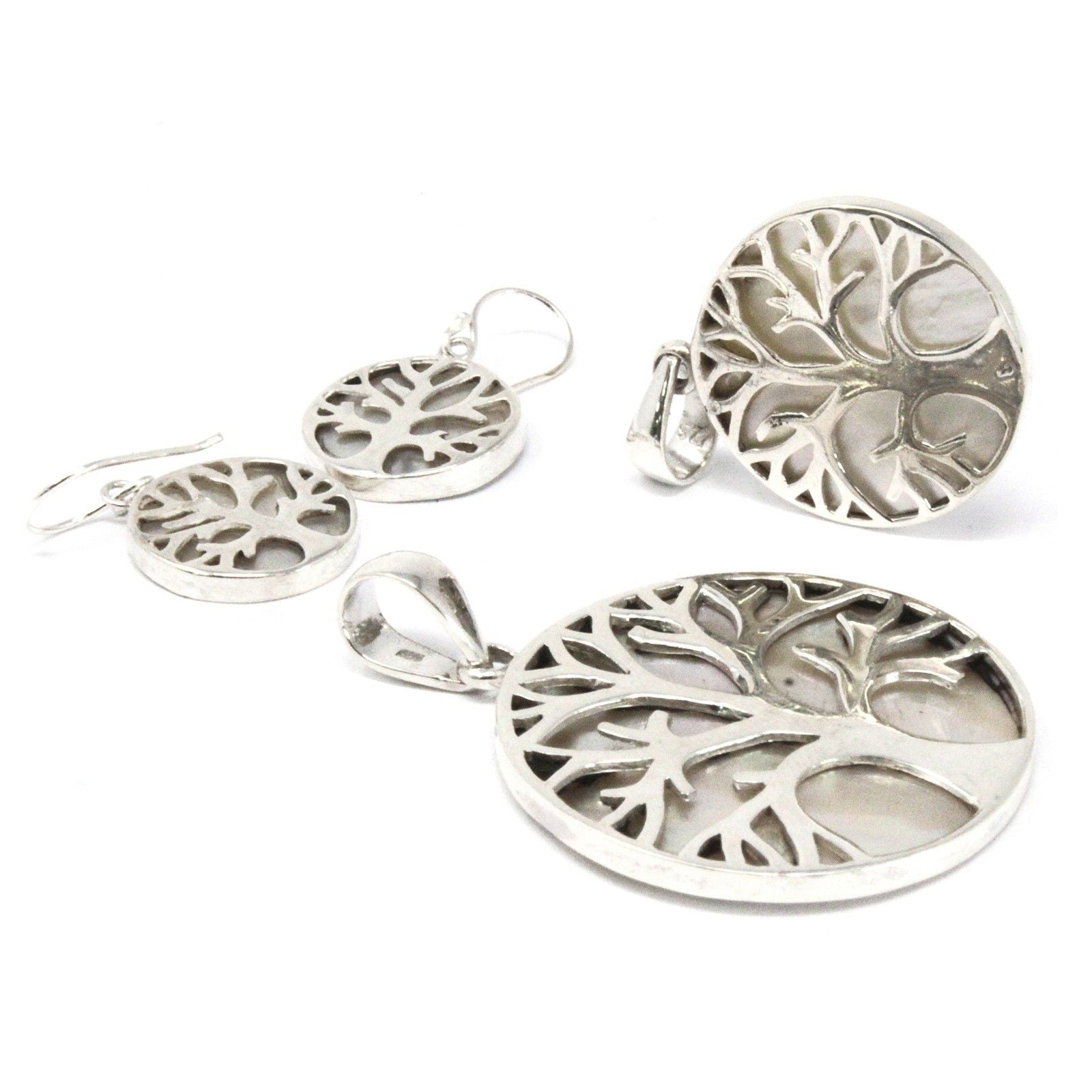 Silver Earrings | Tree of Life | Mother of Pearl Light | 4