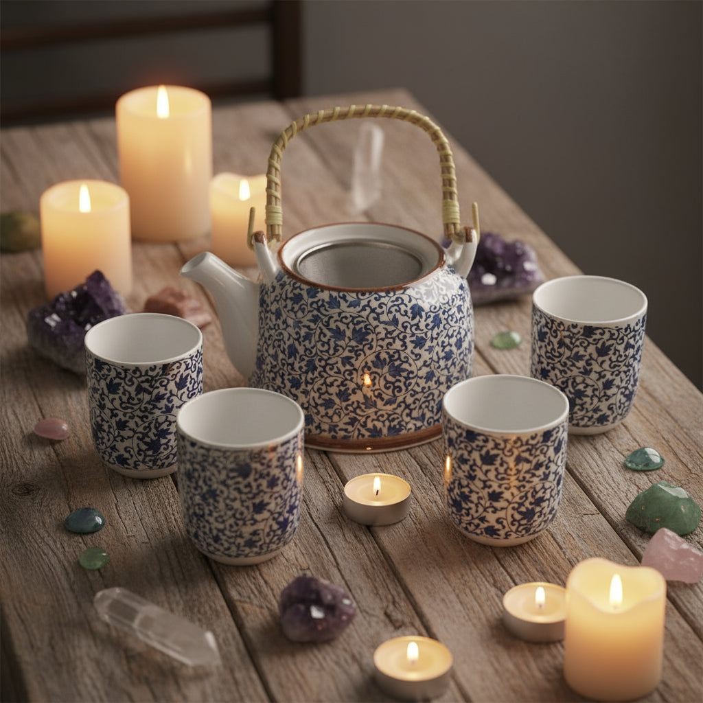 Herbal Teapot Set 6 cups – Blue Pattern | Gift of Tranquillity & Togetherness | 1