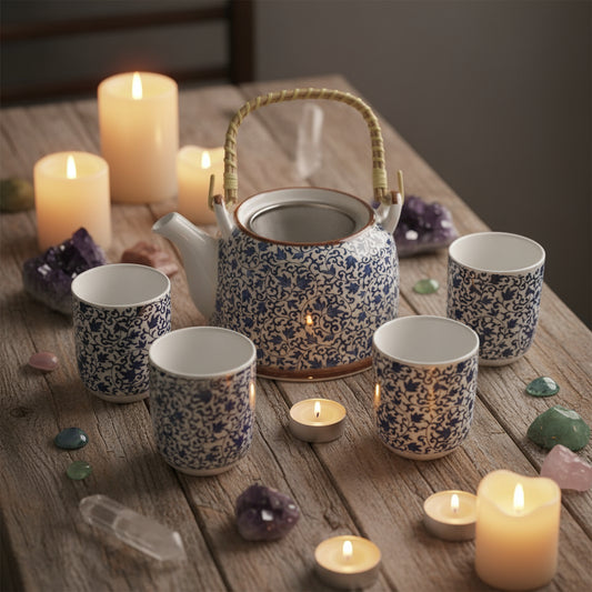 Herbal Teapot Set 6 cups – Blue Pattern | Gift of Tranquillity & Togetherness | 1