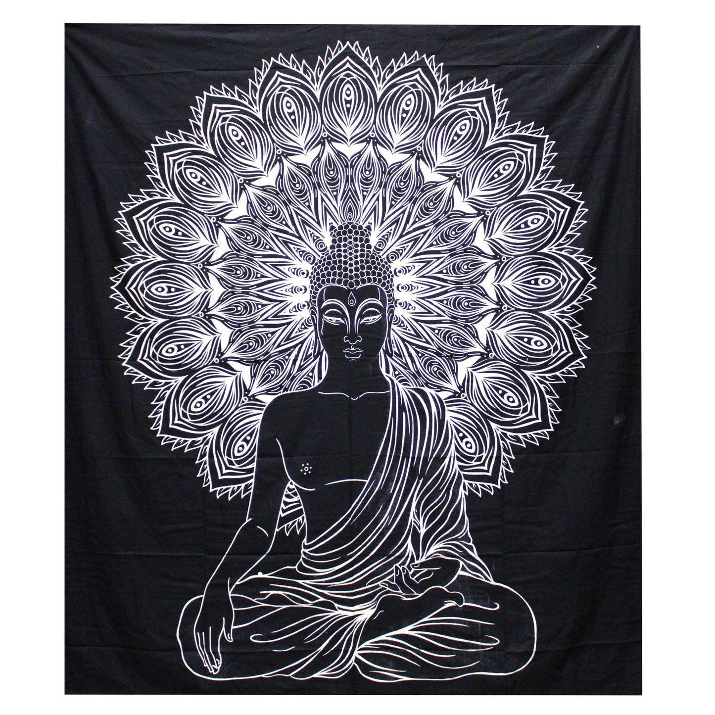 Black & White Double Cotton Bedspread + Wall Hanging – Buddha | Peace, Reflection & Artisan Craft | 1