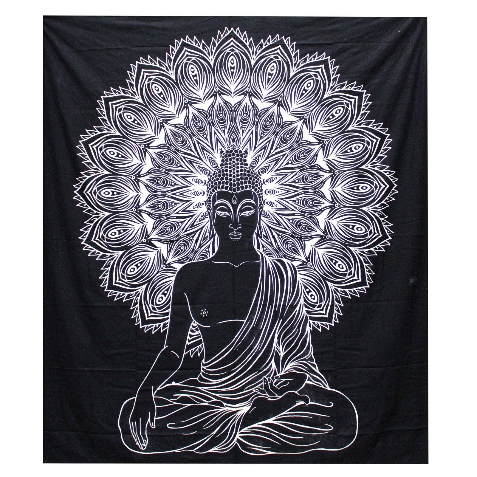 Black & White Double Cotton Bedspread + Wall Hanging – Buddha | Peace, Reflection & Artisan Craft | 1