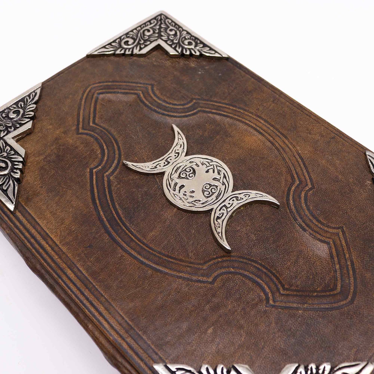 Brown Tan Journal – Zinc Triple Moon Decor | Cycles, Wisdom & Sacred Reflection | 5