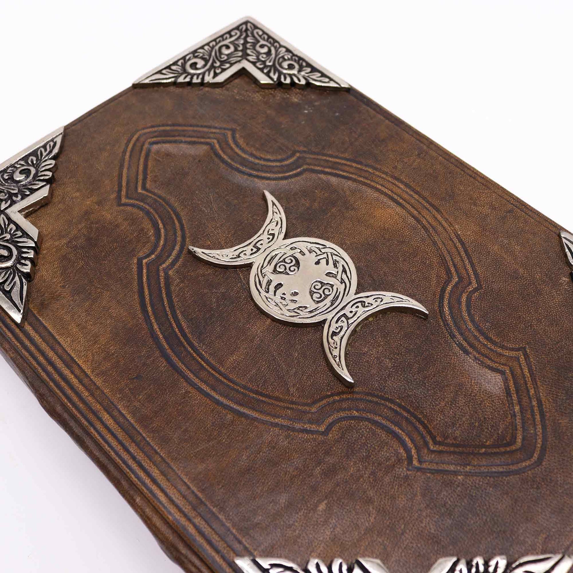 Brown Tan Journal – Zinc Triple Moon Decor | Cycles, Wisdom & Sacred Reflection | 5