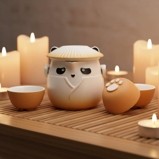 Panda Teapot Set with Three Cups – Orange | Gift of Joy & Friendship | 1