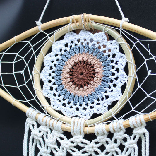 Protection Dream Catcher - Med Macrame Evil Eye White/ Grey/Brown | 1