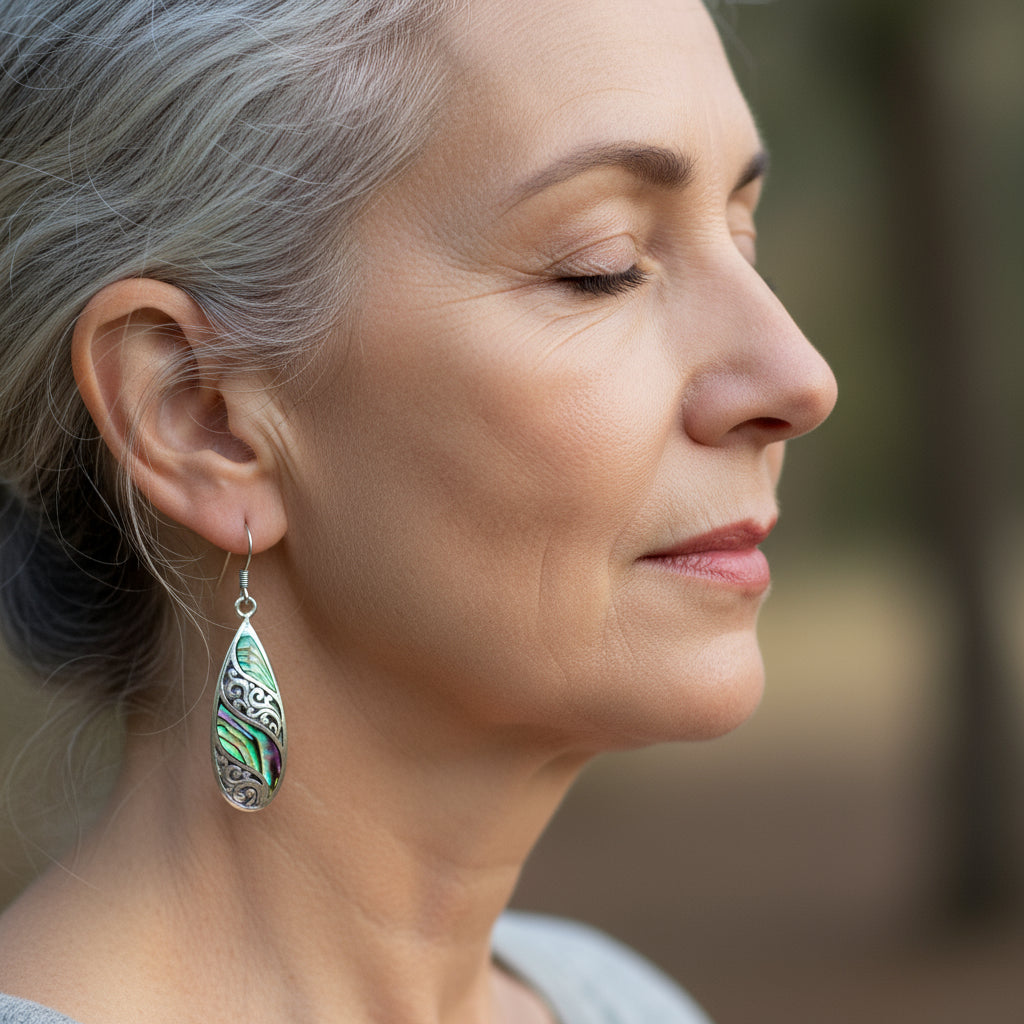 Shell & Silver Earrings | Long Teardrop Abalone | The Ocean’s Light | 1