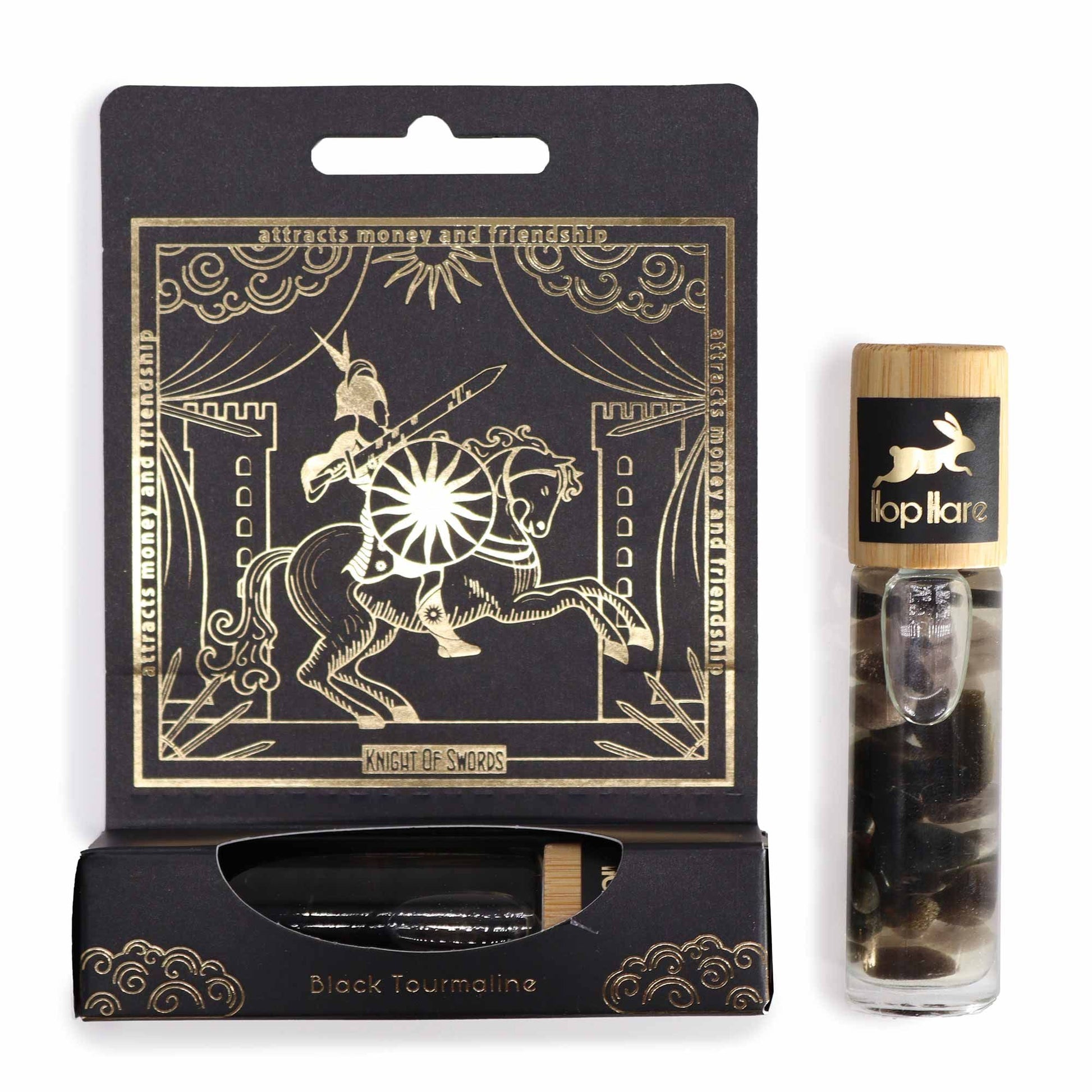 The Knight Tarot Gemstone Oil Roll-On | Black Tourmaline & Botanical Blend for Protection & Prosperity | 3