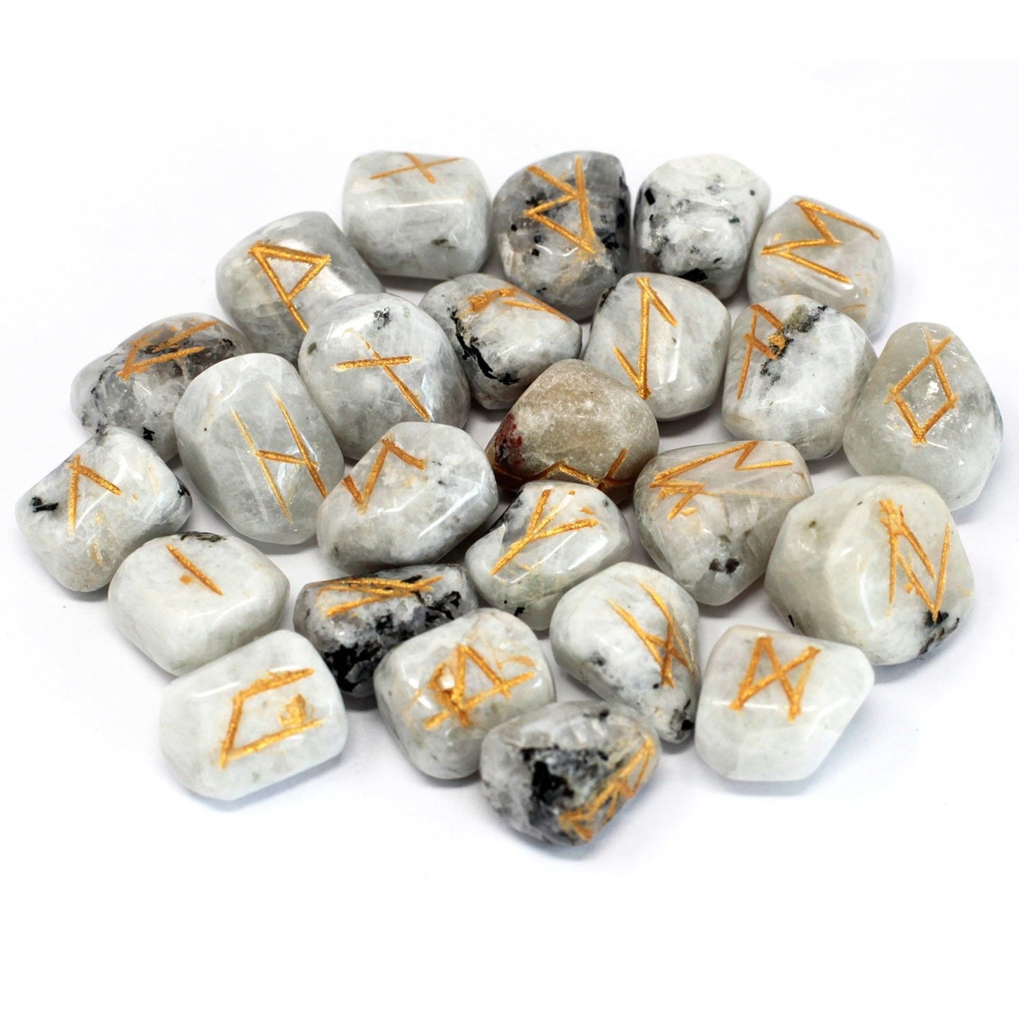 Runes Stone Set in Pouch – Rainbow Moonstone | Intuition, Clarity & Divine Guidance | 2