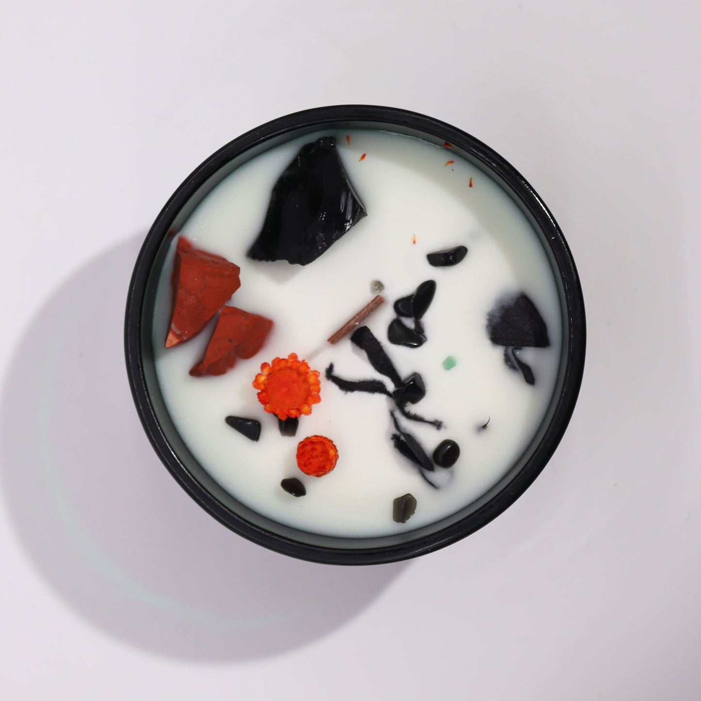 Hop Hare Crystal Magic Flower Candle – The Devil | Red Jasper, Black Agate & Blooming Inferno | 4