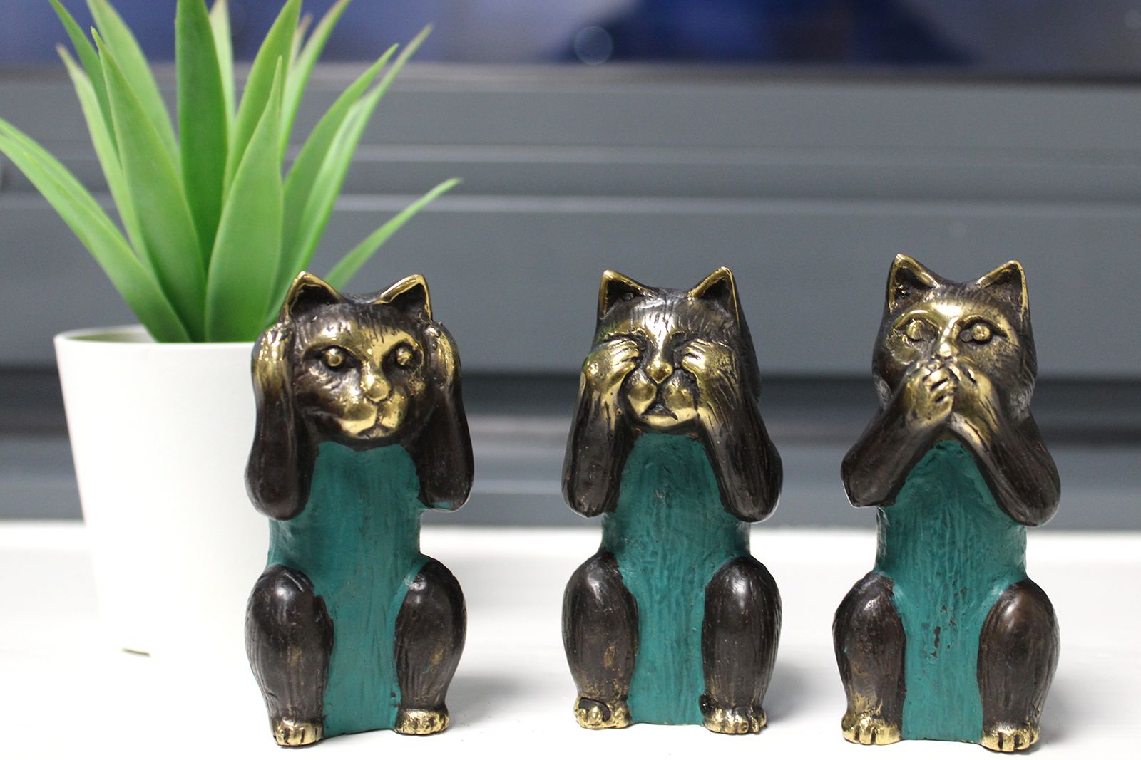 Set of 3 Brass Cats – See No, Hear No, Speak No Evil | Wisdom, Whimsy & Protection | 4