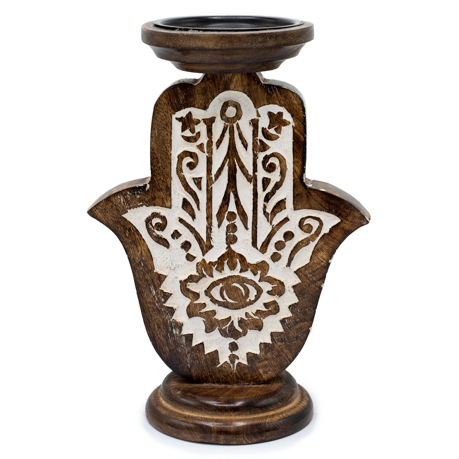 Mango Wood Candle Stand – Hamsa | Protection, Light & Sacred Craft | 3
