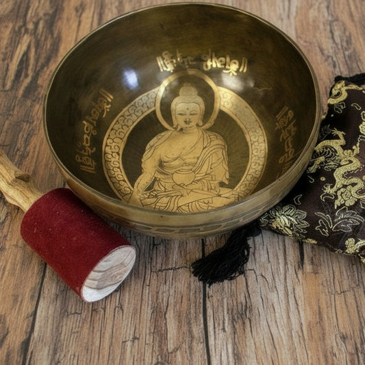 Golden Buddha Brass Singing Bowl Set from Rise & Sage – Sacred Sound, Peace & Tibetan Tradition