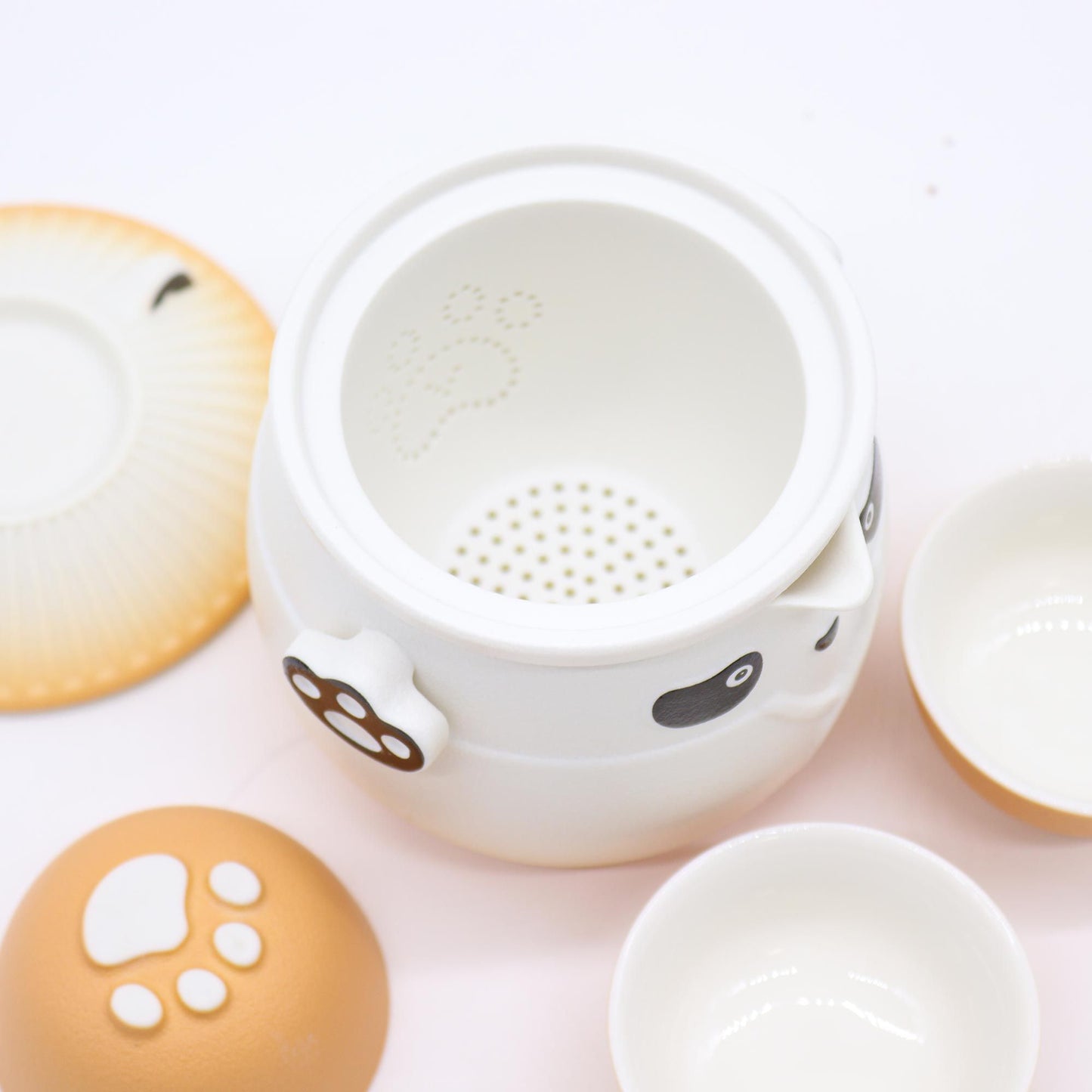 Panda Teapot Set with Three Cups – Orange | Gift of Joy & Friendship | 6