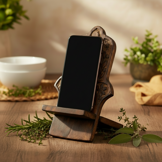 Wooden Carved Phone Stand – Hamsa from Rise & Sage – Protection, Purpose & Craftsmanship